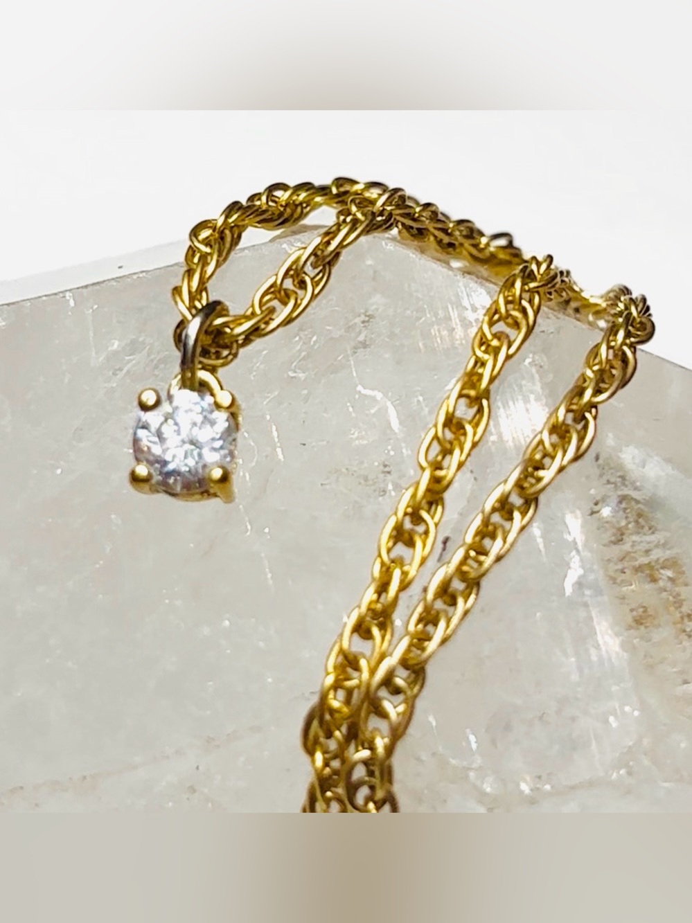 Vintage Yellow Gold-Toned Double Interlocking Cable Chain Four Prong Solitaire